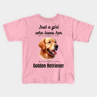 Just a girl who loves her Golden Retriever, black text Kids T-Shirt